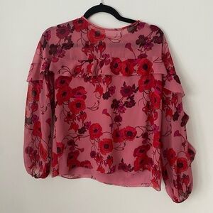 Wilfred Silk Floral Sheer Pink/Red Blouse